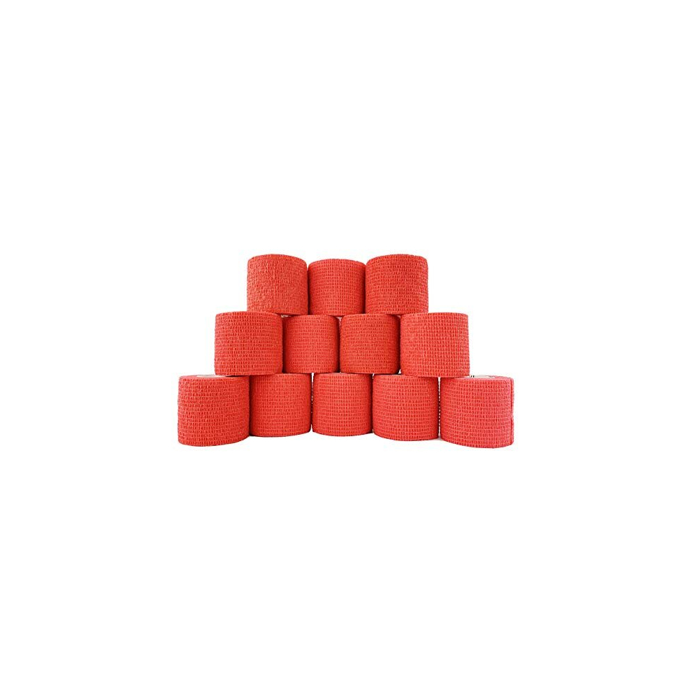 Inksafe Red Self Adherent Cohesive Bandages 5Cm X 4.5M Box Of 12 - Uses Include Tattoo Grip Wrap, Vet Wrap, Tape For Wrist And Ankle Sprains
