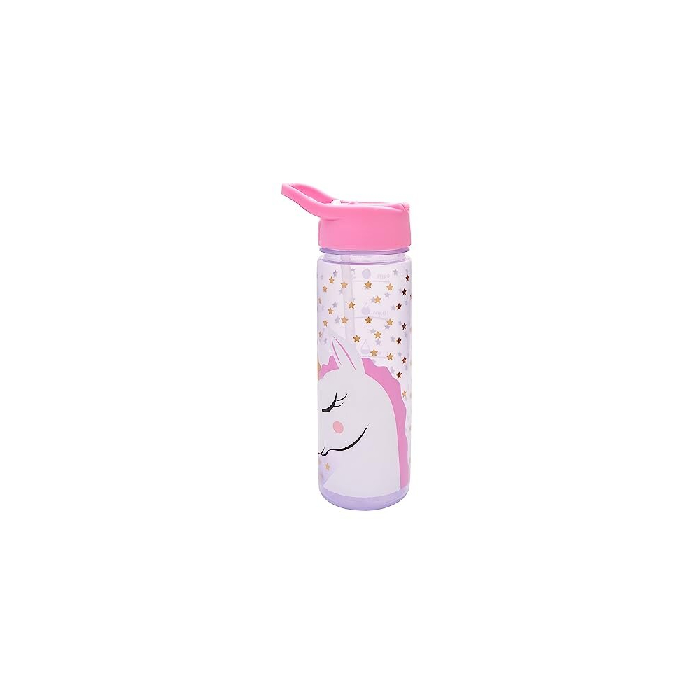 Unicorn Star Water Tracker Bottle with Straw â Reusable Kids 600ml PP in Pink â Official Merchandise BPA Free & Recyclable Plastic â For School