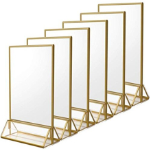 6Pack A5 Clear Acrylic Sign Holder with Gold Borders and Vertical Stand, Double Sided Table Menu Holders Picture Frames for Wedding Table Numbers,