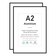 A2 Black Aluminium Certificate Frame,2 Pack Poster Frame with Plexiglass Front , 42x59cm CM Photo Picture Frame for Wall Mounted,Set of 2