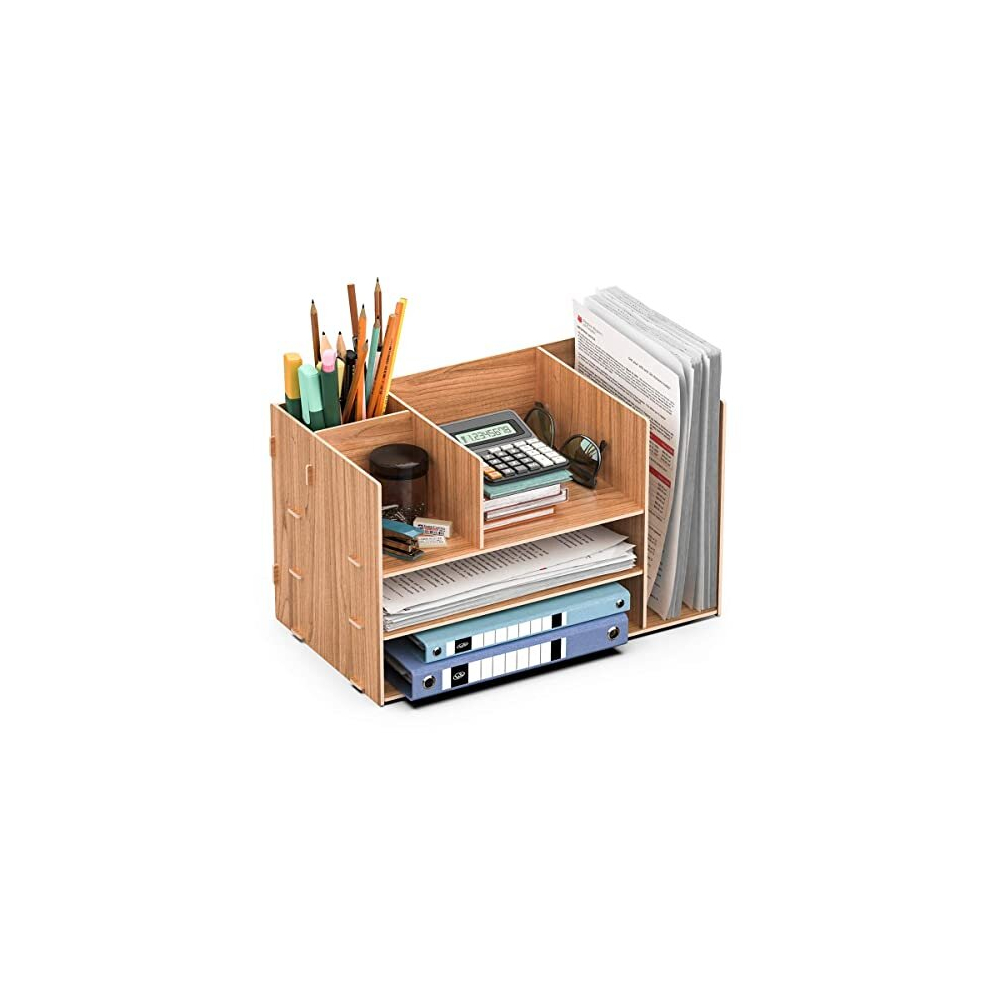 Desk Tidy Organiser Wooden Office Letter Tray File Rack Holder Sorter for A4 Papers, Pens, and Magazine