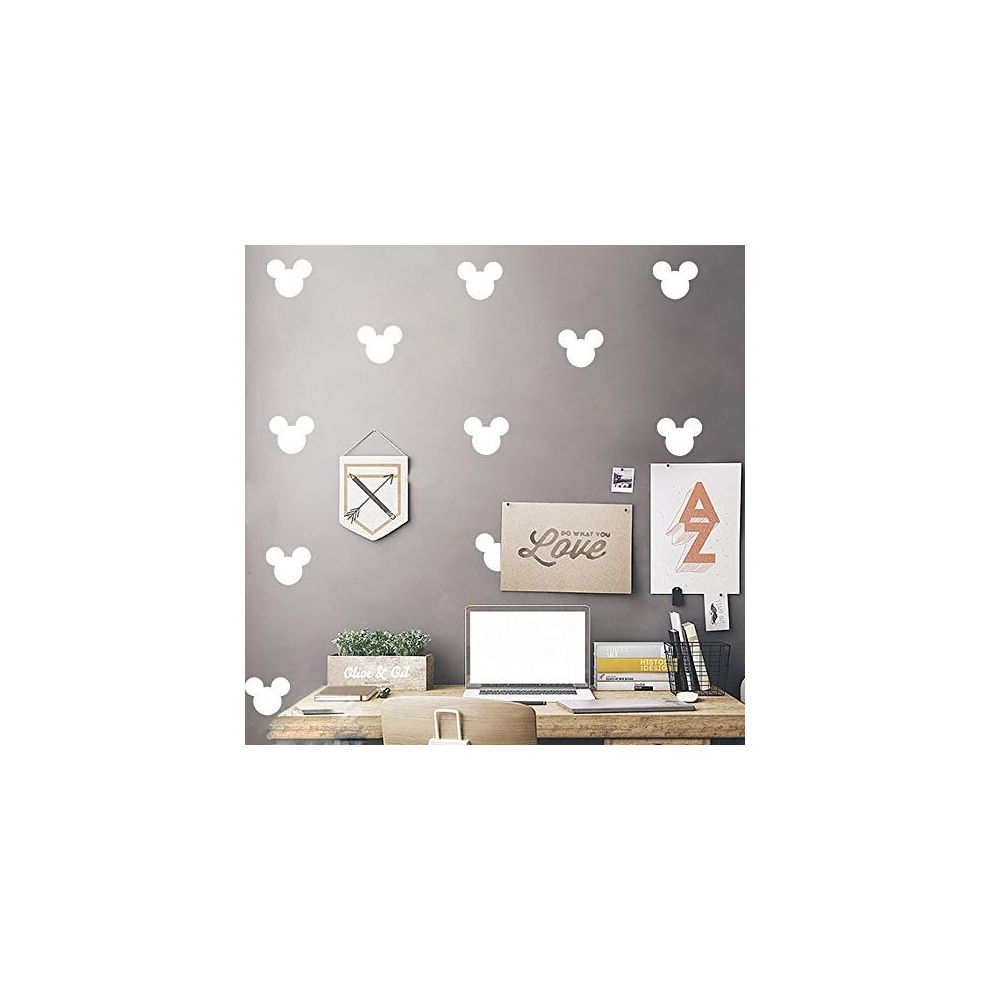 24PCS PVC Cartoon Mickey Mouse Head Wall Sticker Baby Nursery Cute Animal Wall Decal Children Room, Vinyl Wall Art Easy Removable (White)