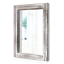 Wall Mirror with Wood Frame Rectangle Rustic Mirror 50 x 40 cm Decorative Farmhouse Bedroom Bathroom Mirrors for Wall Home Decor White