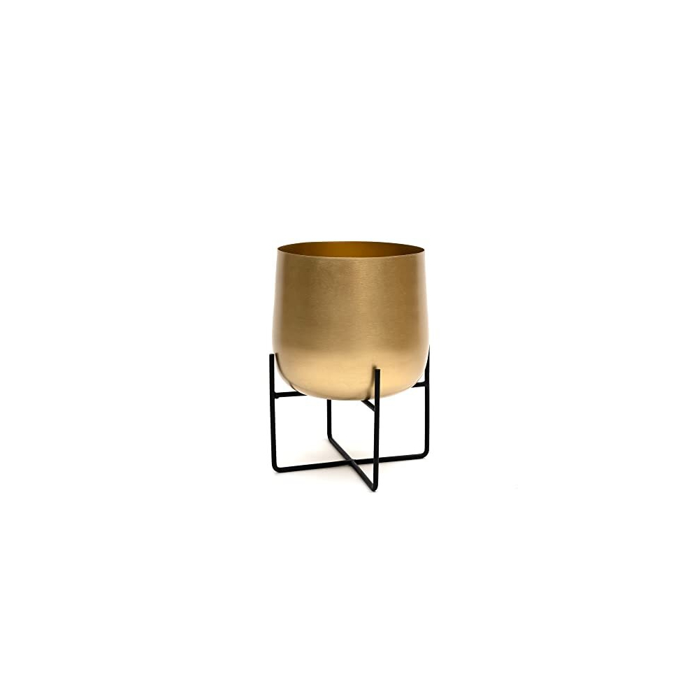 Gold Plant Stand With Plant Pot Large Metal Planter with Black Stand Flower Pot for Outdoor and Indoor Plants and Flowers (Gold)