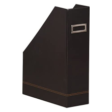 118836C - Black Magazine Rack - 10x25x31 cm - Orange Saddle Stitching - Faux Leather Exterior - Rhodiarama Home Office Collection - Office