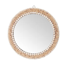 15 Inch Boho Round Hanging Wall Mirror Decorative Rattan Circle Wall Mounted Mirror for Farmhouse, Living Room, Bedroom, Bathroom