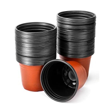QWORK 100PCS Plastic Plant Pot Thick Wall with Drainage Holes - Ø 15cm/6inch - Plants Nursery Pot Seed Starting Pots Flower Plant Container