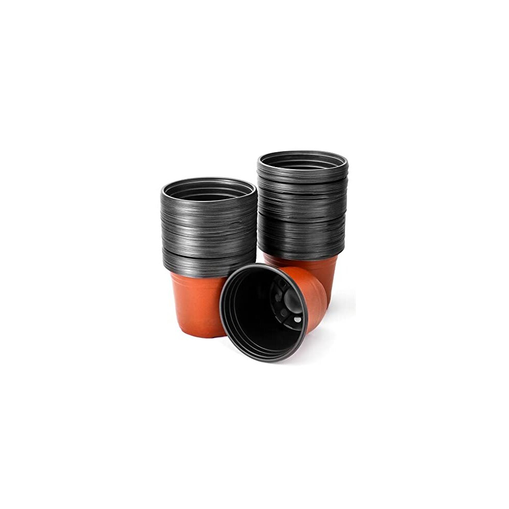 QWORK 100PCS Plastic Plant Pot Thick Wall with Drainage Holes - Ø 15cm/6inch - Plants Nursery Pot Seed Starting Pots Flower Plant Container