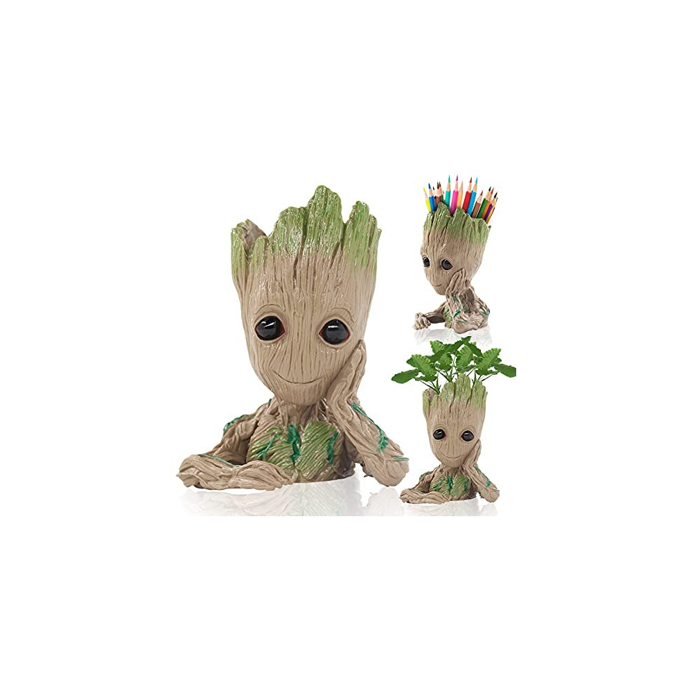 Groot Plant Pot, Cartoon Baby Groot Plant Pot with Drainage Hole, Indoor Creative Groot Flower Pot Pen Holder for Desktop Decoration (GLT-A)