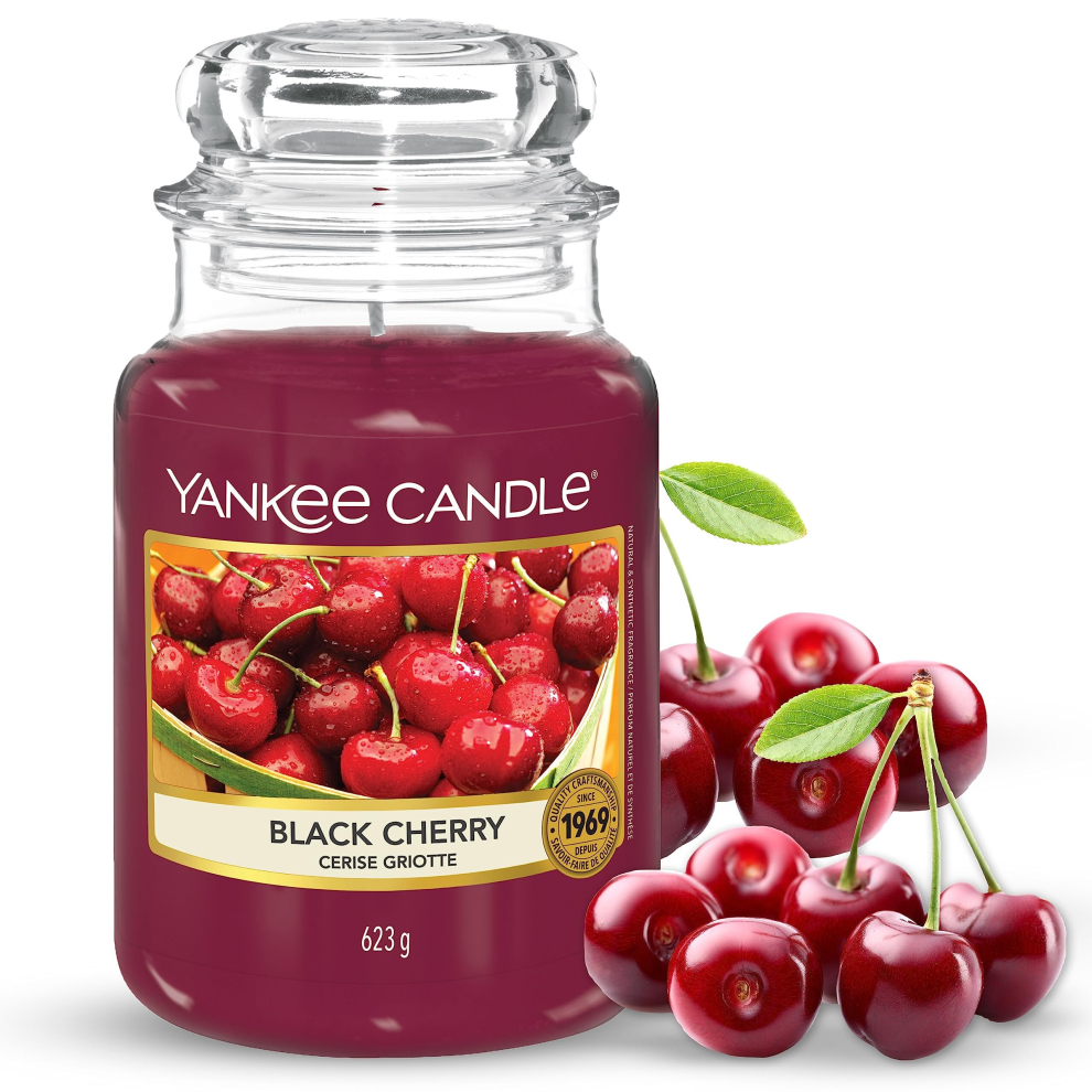 Scented Candle | Black Cherry Large Jar Candle | Long Burning Candles: up to 150 Hours