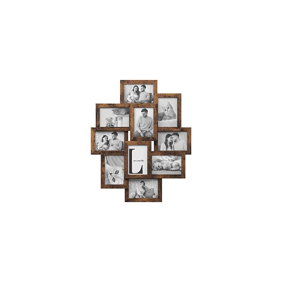 Collage Picture Frames for 10 Photos in 10 x 15 cm, Assembly Required, Collage Multiple Photos, Wall Mounted, PS Front, Wooden Grain, Rustic Brown