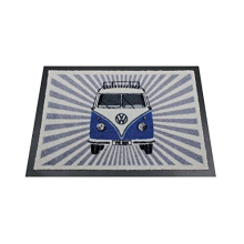 VW Collection - Volkswagen Foot Mat Doormat Rug Shoe Dirt Trapper with T1 Bus Campervan Motif (Samba Stripes/Blue)