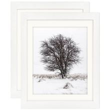 White 8x10 (20x25 cm) Photo Frames Display 6x8 Pictures - Square Classic Solid Wood Frames for Wall Mount and Tabletop 2 Pack
