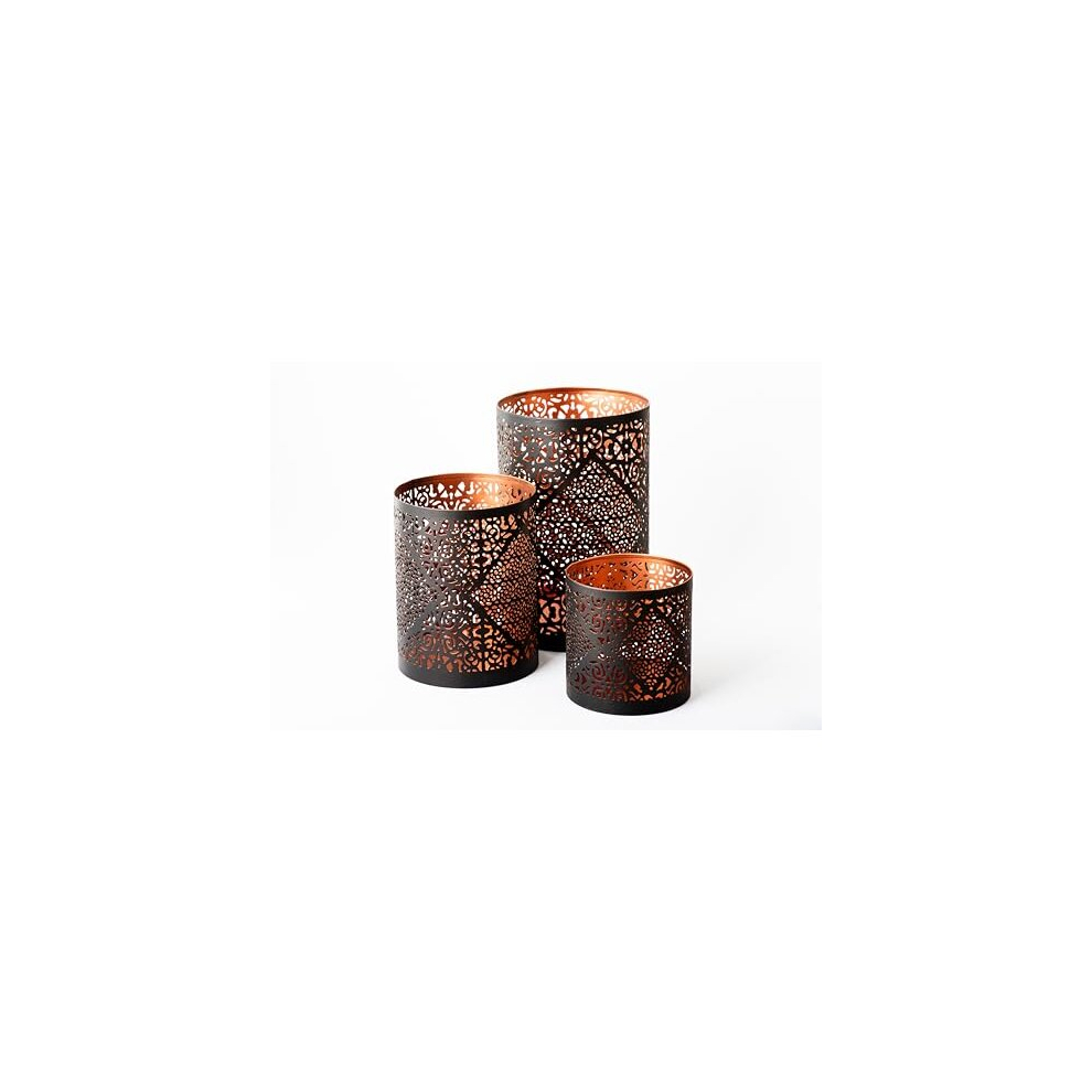 Decorative Metal Candle Holder Set for Pillar Candles – Candle Holder Centerpiece – Candle Holder Set of 3pcs in 3 Sizes Small Medium &