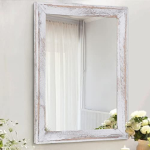 Mirrors for Wall 50 x 40 cm Rustic Wood Framed Mirror Decorative Farmhouse Bedroom Bathroom Hanging Mirror Wall Decor Rectangle White