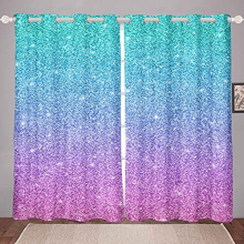 Girls Curtain for Bedroom Colorful Glitter Girly Turquoise Teal Room Curtain Blue Pink Pastel Colors Curtain Stylish Women Drapes,W66*L72
