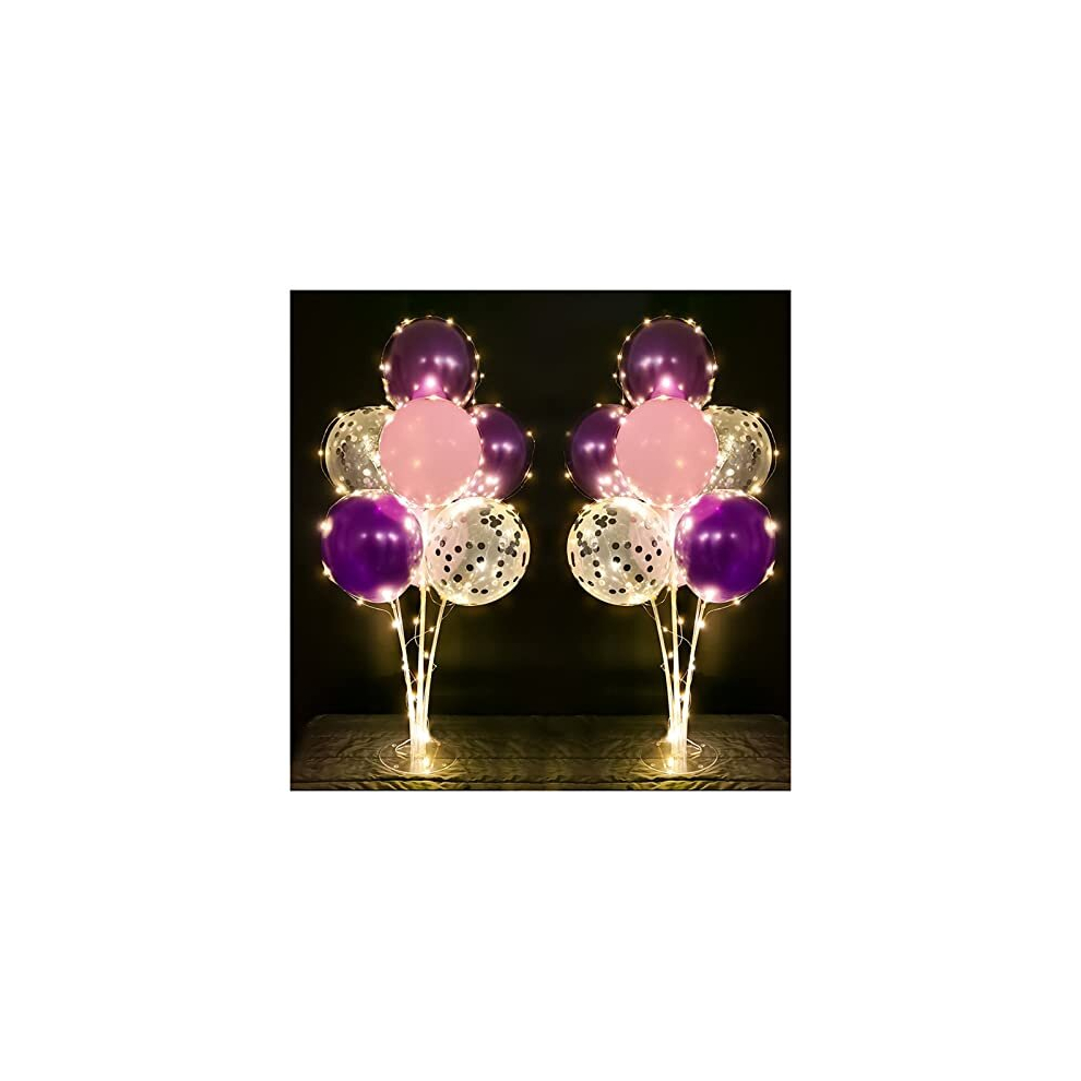 Table Decorations kits with lights, Purple Balloons Stand Stick Centerpieces Holder Decoration Kits Perfect for Christening, Birthday Wedding