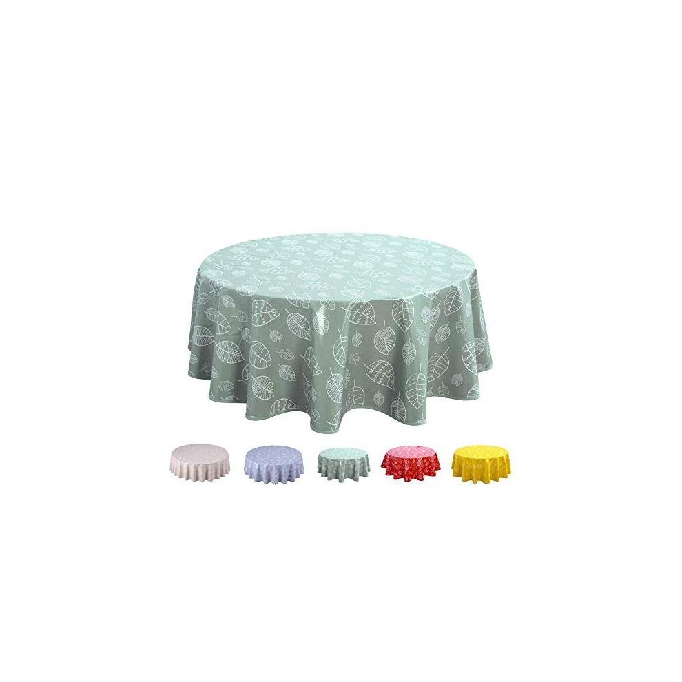 Round Oilcloth PVC Wipe Clean Tablecloth 160cm 62" Leaves Sage Green