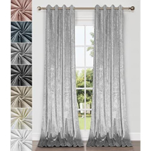 Pair of Crushed Velvet Curtains, Eyelet Ring Top, Unlined, Silver Light grey, 2 panels, 140cm x 260cm 55" x 102"