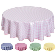 Round Oilcloth PVC Wipe Clean Tablecloth Table Cover 160cm 62" Checkers Pink