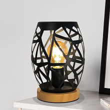 Black Bedside Lamp Dimmable Metal Table Lamp with Wooden Base Decorative Lamp for Bedroom Living Room Dinner Bar(LED Bulbs Included)