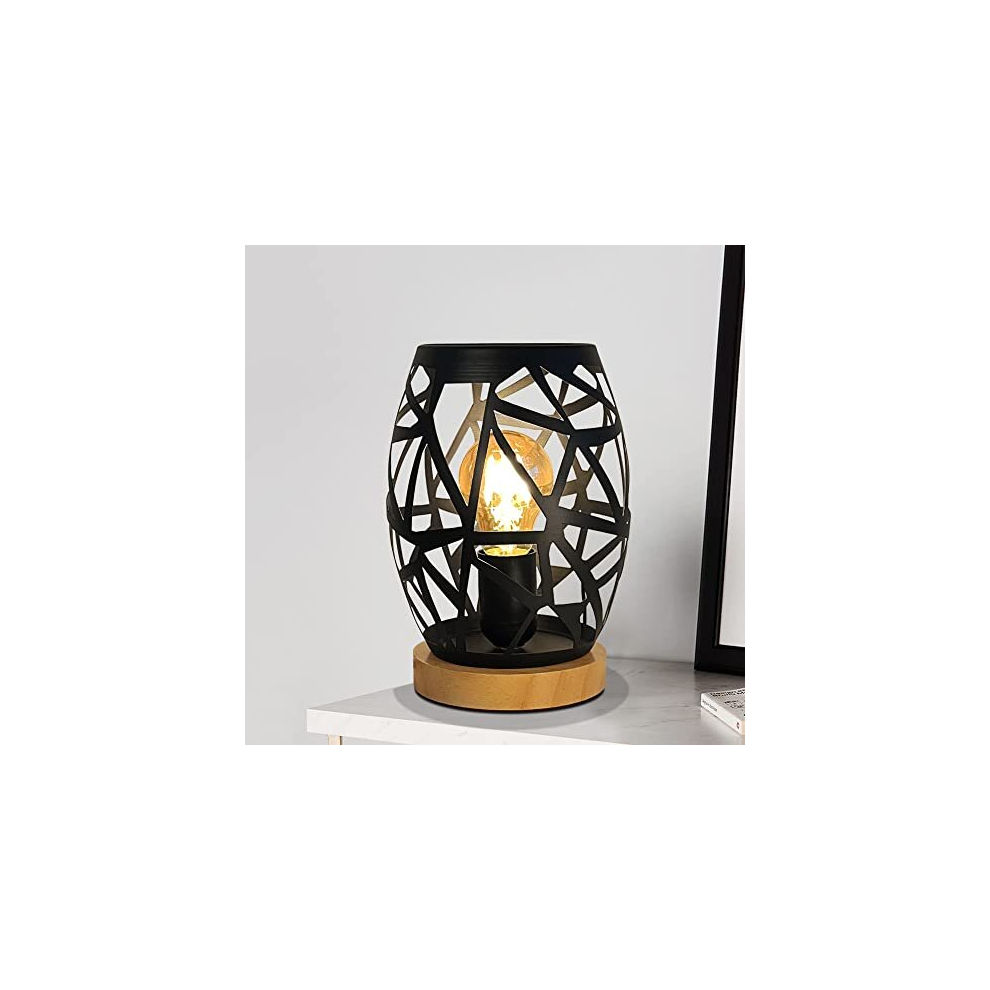 Black Bedside Lamp Dimmable Metal Table Lamp with Wooden Base Decorative Lamp for Bedroom Living Room Dinner Bar(LED Bulbs Included)