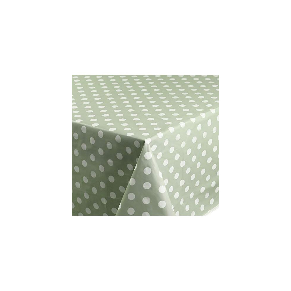 Rectangular Oilcloth PVC Wipe Clean Tablecloth 140cm x 200cm 55x78 Polka Dot (Sage Green)