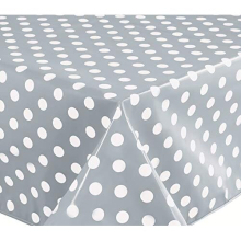Rectangular Oilcloth PVC Wipe Clean Tablecloth Table Cover 140cm x 180cm 55x70 Polka Dot Grey Light