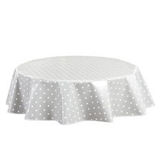 Round Oilcloth PVC Wipe Clean Tablecloth Table Cover 140cm 55" Polka Dot Light Grey, Silver
