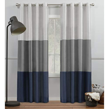 Exclusive Home Chateau Gradient Navy Blue Grey Striped Faux Silk Curtain Panels, 54" x 96", Light-Filtering, Grommet Top, 2-Pack