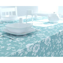 Dehaus Wipe Clean Table Cloth - M Duck Egg Floral Bloom - Wipe Clean PVC Oilcloth Table Cover - Rectangular Plastic Vinyl Tablecloth - Water