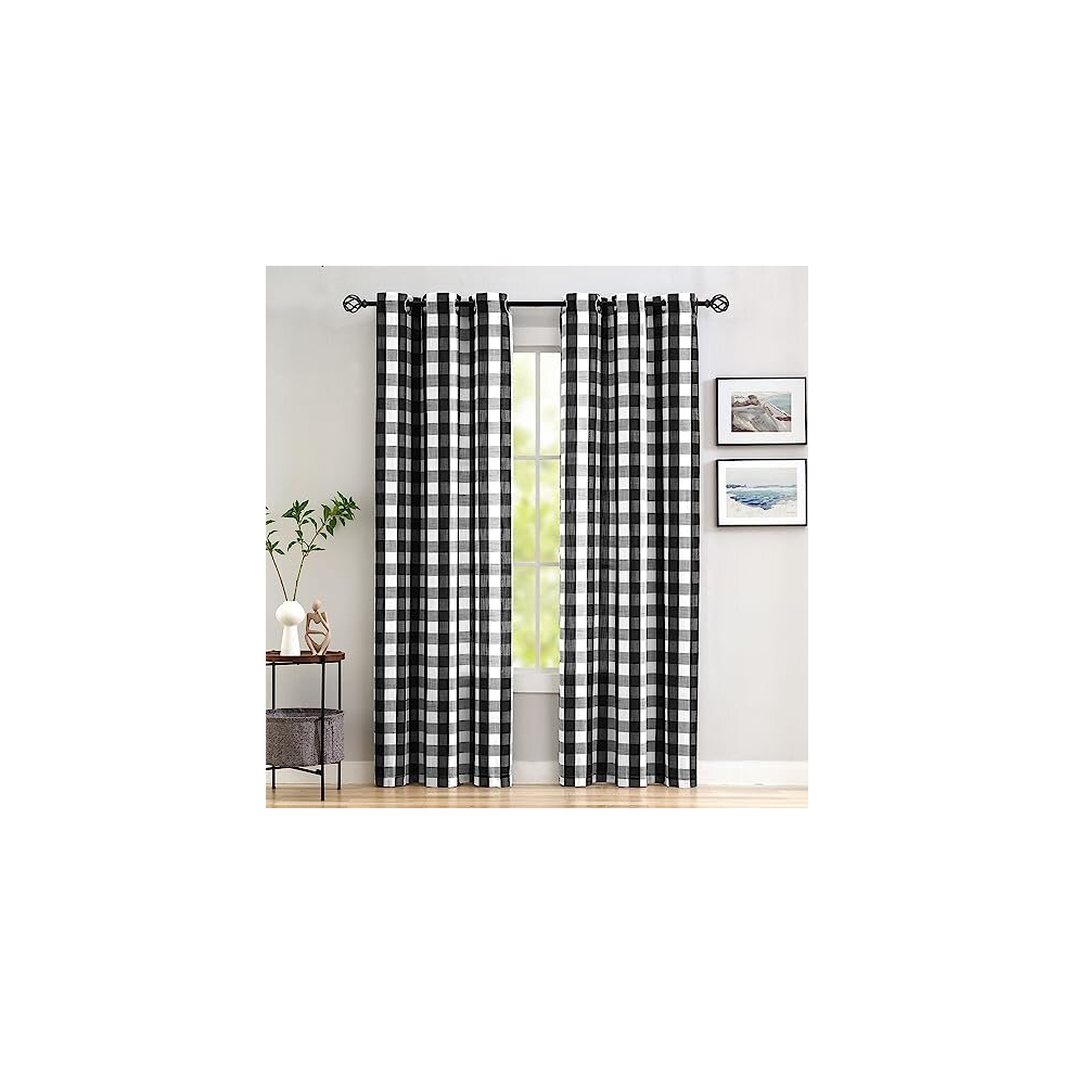 White Black Check Curtains for Living-Room Buffalo Check Curtain Panels 90inch Long for Bedroom Rustic Farmhouse Gingham Window Treatment Sets for
