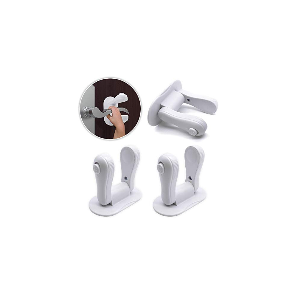 Saconell 3 Pack Door Lever Lock White Handles Lock Adhesive Child Safety Lock Baby Proofing Door Locks For Cabinet, Cupboard, Window, Drawer And