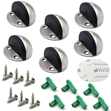 6 Pieces Floor Mounted Door Stops, Stainless Steel Floor Door Stoppers Floor Wall Mounted, Oval Metal Door Stops Stoppers with Screws and 3M Adhesive