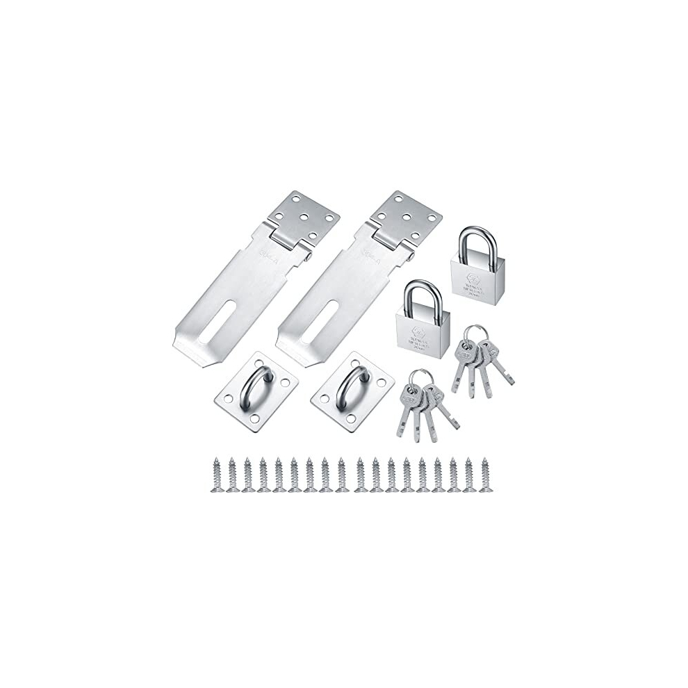 2 Pcs Stainless Steel Padlock Hasp, Door Latch Hasps With Padlocks Keys And Screws, Shed Gate Door Clasps Locks Bolts Hasps And Staples For Wooden 692041721138
