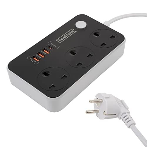 Travel Adapter Denmark Power Strip Multi Extension Lead 7 Inputs Usb
