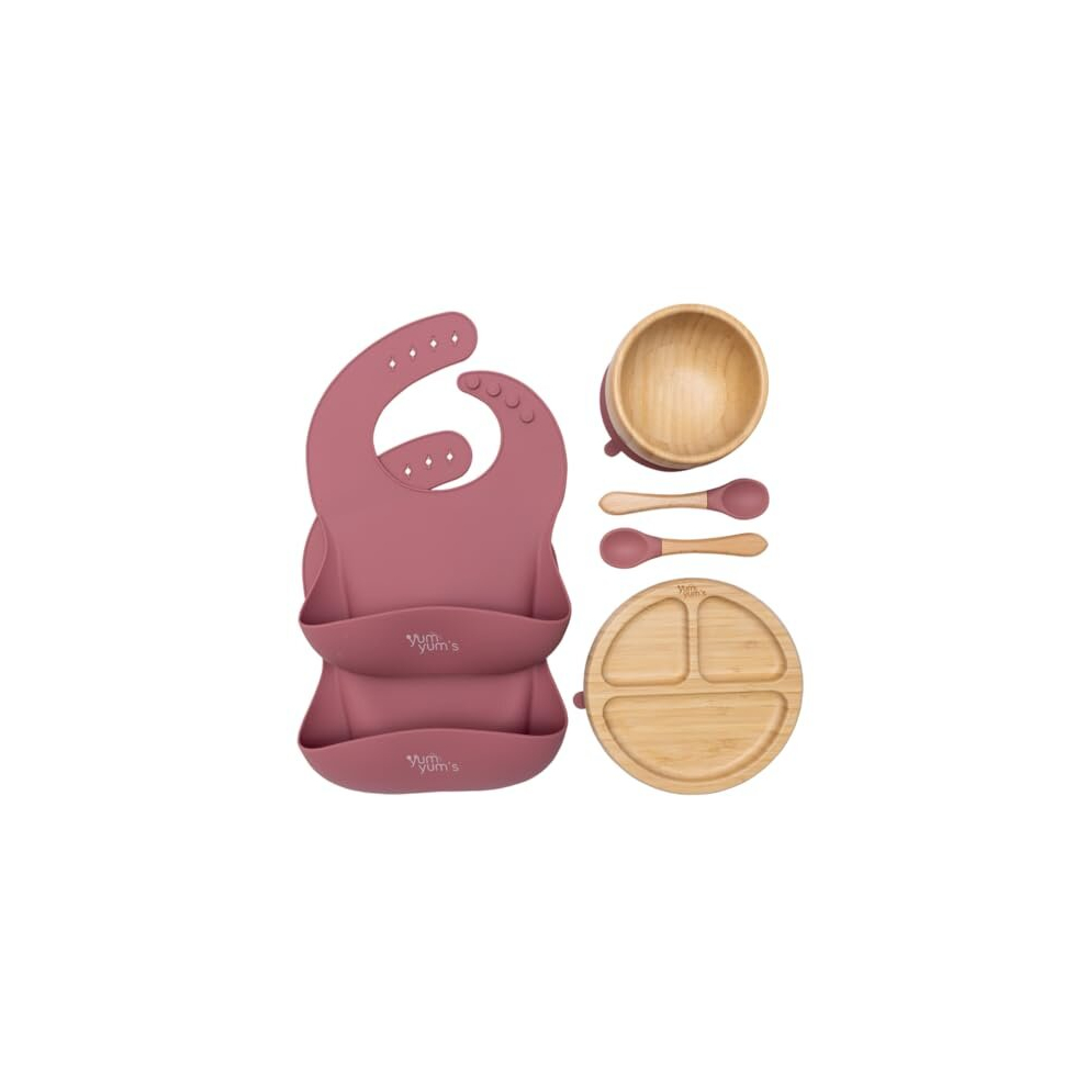 Set Of 6, Baby Feeding Set, Baby Plates With Suction, Bamboo Plates, Baby Bowl & Wooden Spoons | Baby Weaning Set, Suction Bowl And Baby Plate,Baby Yum Yum's