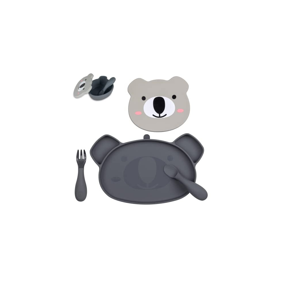 Baby Dinner Set For Weaning - Designed With Feeding Specialist - Includes Silicone Divided Suction Plate, Lidded Bowl And Baby Cutlery - For 6M+ - Tum Tum