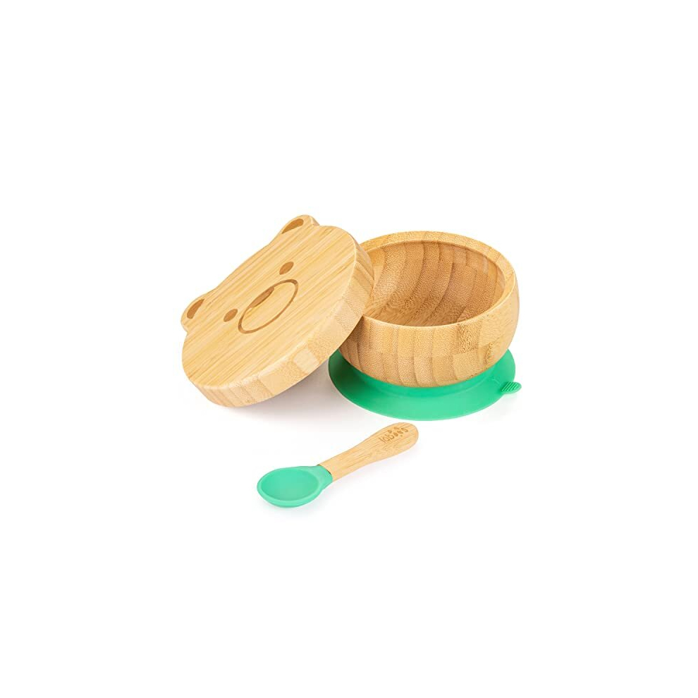 Suction Bowl with Lid and Spoon for Babies and Toddlers,Stay Put Feeding Bowl,Natural Bamboo Wood for Easy Clean Tableware, Perfect for Babies'