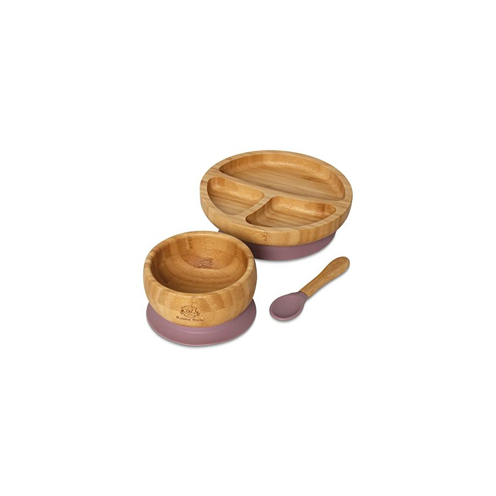 Bubba Bear Baby Weaning Set | Bamboo Plates, Bowls & Spoons For Toddler Led Feeding | Suction Plate, Bowl & Spoon Sets For Babies From 6 Months | Optional