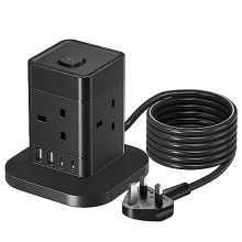 3M Cube Extension Lead with USB C, Hotimy 4 Way Plug Extension Socket with 4 USB (2 USB A & 2 USB C), Child Safety Extension Cord with Switch Black