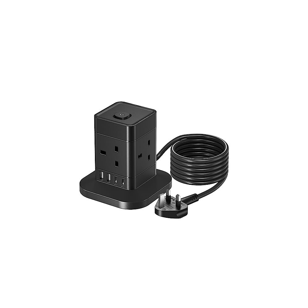 3M Cube Extension Lead with USB C, Hotimy 4 Way Plug Extension Socket with 4 USB (2 USB A & 2 USB C), Child Safety Extension Cord with Switch Black