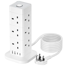 3M Tower Extension Lead with USB C, Hotimy 12 Way Multi Plug Extension Tower with 4 USB (2 Type C & 2 USB A Ports) Surge Protected Extension Cord 13A