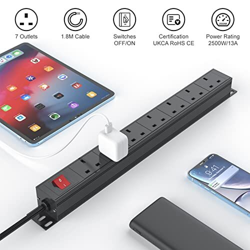 Extension Lead Surge Protection 7 Way Multi Plug Power Strip with ...