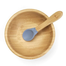 Tiggi Baby Bowl and Spoon Set - Suction and Bamboo Bowls for Weaning | Secure Feeding with Baby Suction Bowl | BPA-Free Weaning Bowl Kit (Dusky Blue