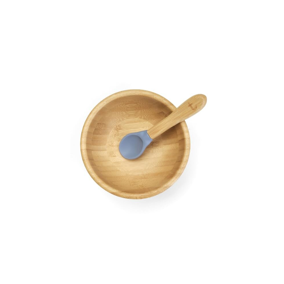 Baby Bowl And Spoon Set - Suction And Bamboo Bowls For Weaning | Secure Feeding With Baby Suction Bowl | Bpa-Free Weaning Bowl Kit (Dusky Blue Tiggi