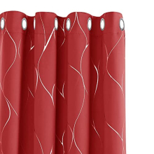 Christmas Decorations Blackout Curtains, Thermal Curtains Silver Wave Line Foil Printed Eyelet Curtains for Bedroom, 52 x 84 Inch(Width x Length), Red