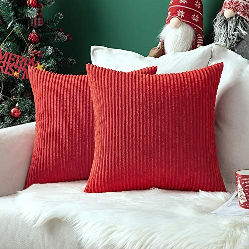 Set of 2 Christmas Striped Corduroy Square Throw Pillow Case Soft
