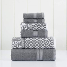 Trefoil Filigree 6-Piece Reversible Yarn Dyed Jacquard Towel Set - Bath Towels, Hand Towels, & Washcloths - Super Absorbent & Quick Dry - 100% Combed