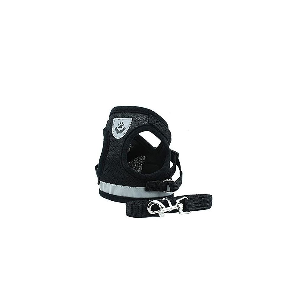 Soft Dog Cat Harness with Leash Adjustable Halter Harness No-pull Breathable Mesh Safety Outdoor Reflective Walking Leash Set (BLACK, XL)
